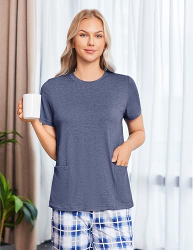 Deyeek Post Surgery Hospital Shirt for Women Large Blue Purple Tear Away Snap Open Back