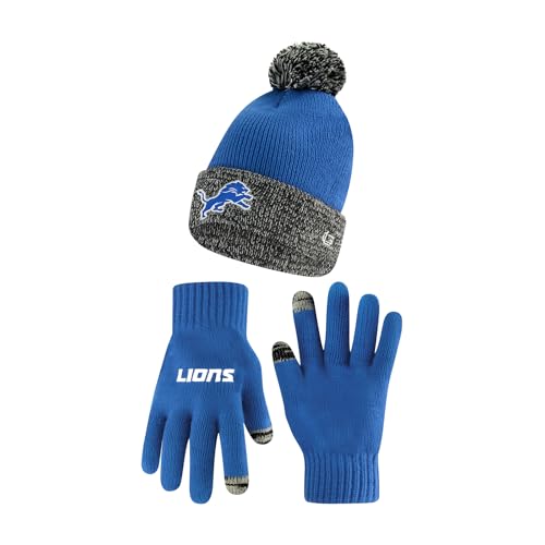 Detroit Lions Kids Winter Beanie Hat & Touch Screen Gloves - One Size