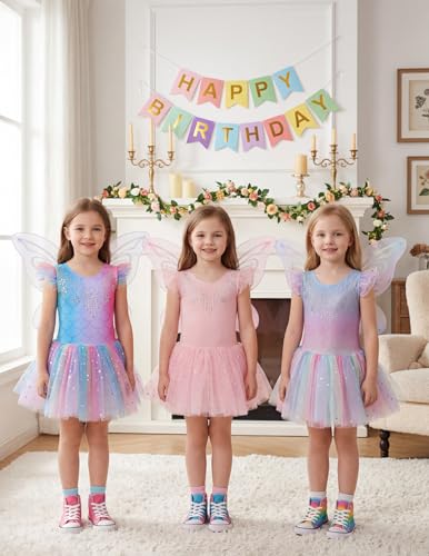 Zaclotre Ballet Leotards for Girls Ruffle Sleeve Shiny Dance Tutu