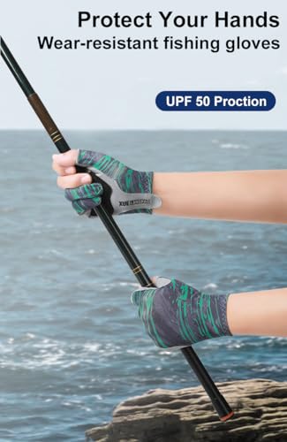 Fishing Gloves for Men & Women - Anti-Slip Padded Kayak Gloves, 3-Cut Fingers UV Protection - Green / Medium