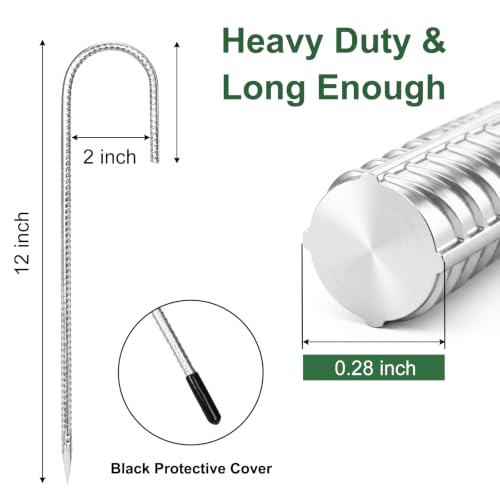 12 Inch J Hook Metal Tent Stakes - 6 Pack Silver