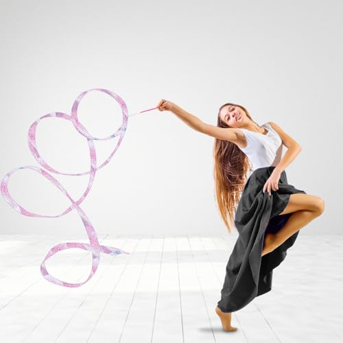 2PCS 79-Inch Rhythmic Gymnastics Dance Ribbons with Wand - Sparkling Color