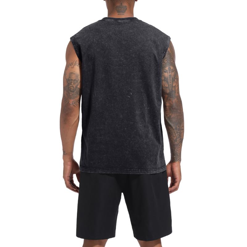 Mens Cotton Workout Tank Top - Sleeveless Muscle Shirt - Large - Black