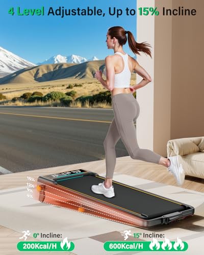Portable Treadmill with 15% Incline, Dual Display & RGB Light - Black
