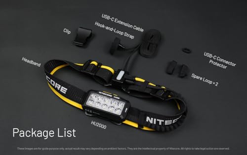 EdisonBright Nitecore HU2000 2000 Lumen Rechargeable Headlamp with Red & White LEDs, USB-C Power Adapter Bundle
