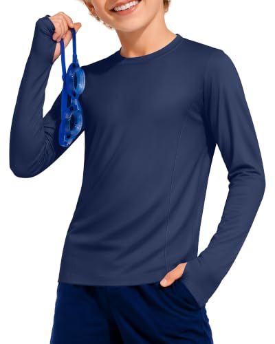 Boys Long Sleeve Rash Guard Swim Shirt - UV Protection - Navy, 5-6 Years