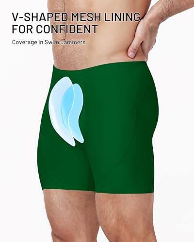 Men's Athletic Swim Jammers - Quick-Dry Compression Shorts, Large, Green