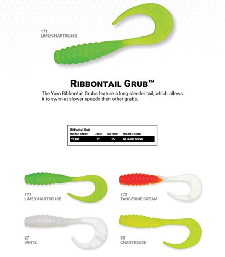 Ribbontail Grub Curly-Tail Soft Plastic Fishing Lure - 3 Inch, 15 Pack - White