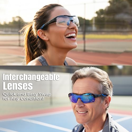 BLUE CUT Sports Safety Goggles Interchangeable Sun Lens Anti Fog UV Protection Indoor Outdoor Pickleball Cycling Basketball