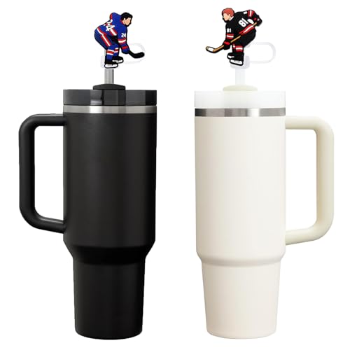 Hockey-Themed Silicone Straw Covers - 2 Pack for 9-10mm Straws