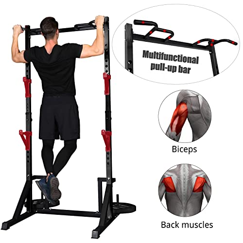 Power Rack with Pull-Up Bar - Heavy Capacity Adjustable Squat Stand - Black