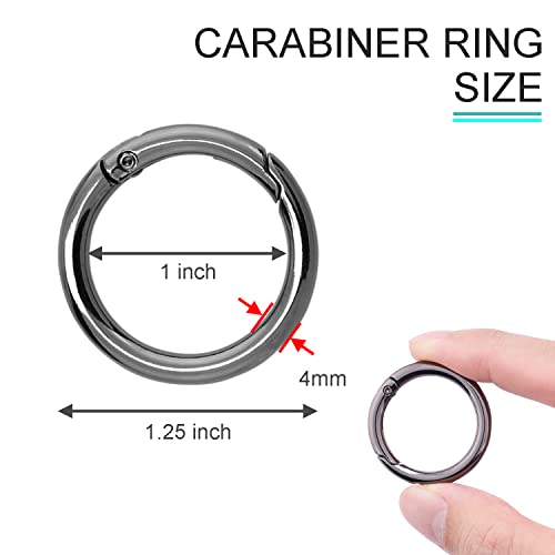 1 Inch Metal Spring O Rings - 10 Pack Black Carabiner Clips