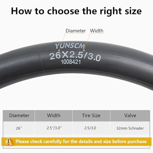 YunSCM 26x2.5/3.0 AV32mm Heavy Duty E-Bike Inner Tubes 26" x 3.0" Schrader Valve