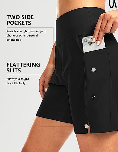 Women's 7" High Waisted Swim Board Shorts - Quick Dry with Pockets