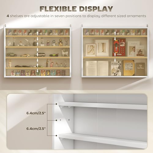 5-Tier Wall Mounted Display Cabinet with Glass Doors - White