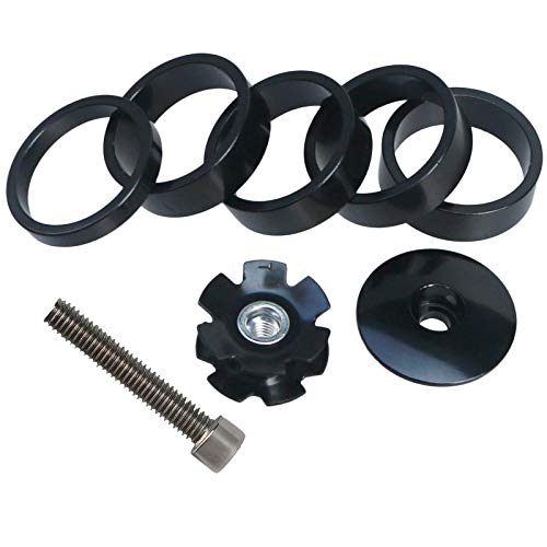 1 1/8 Inch Headset Spacer Set with Top Cap & Star Nut - Black