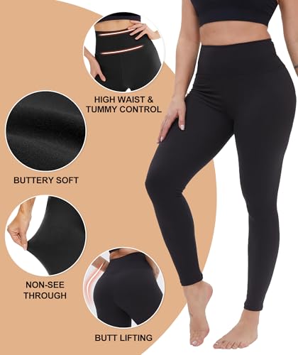 High Waisted Capri Yoga Pants for Women - 4 Pack with Pockets - Full-Length No Pockets, Large-X-Large, Black