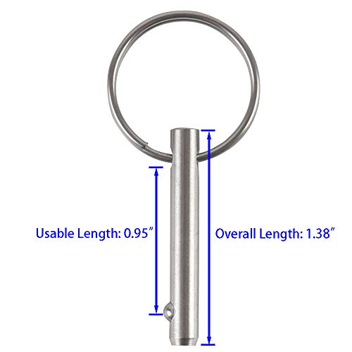 2 Pack Quick Release Pin - 316 Stainless Steel, 3/16" Diameter, 0.95" Usable Length