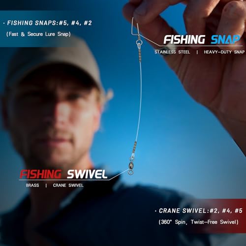 Fluorocarbon Fishing Leader with Snaps & Crane Swivel - 20LB, 8" (6 Pack)
