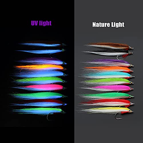 Tigofly 20 pcs 1/0 UV Color Fishing Flies Set for Salmon Trout Bass Steelhead