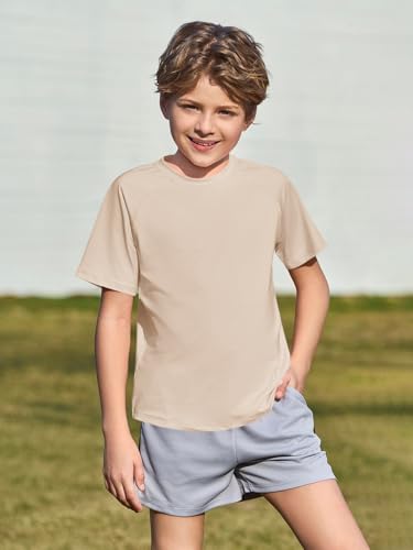 Boys Quick-Dry Athletic Performance T-Shirt - Light Khaki, 9-10 Years