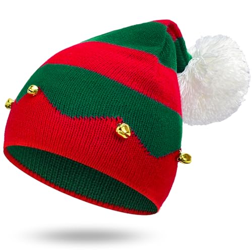 Christmas Elf Knitted Hat for Kids - Red & Green Beanie (1-6 Years)