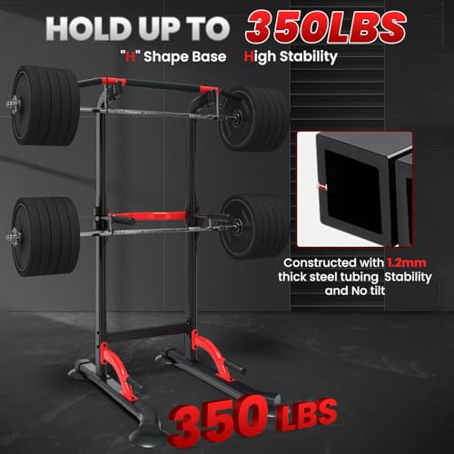 Adjustable Pull Up Bar Dip Station - 10 Heights, 350LBS Capacity