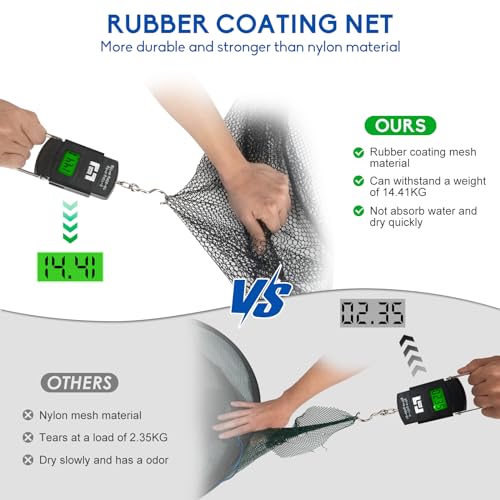 QualyQualy Rubber Foldable Fishing Net 40 Inch Hoop for Fish, Shrimp & Crawfish