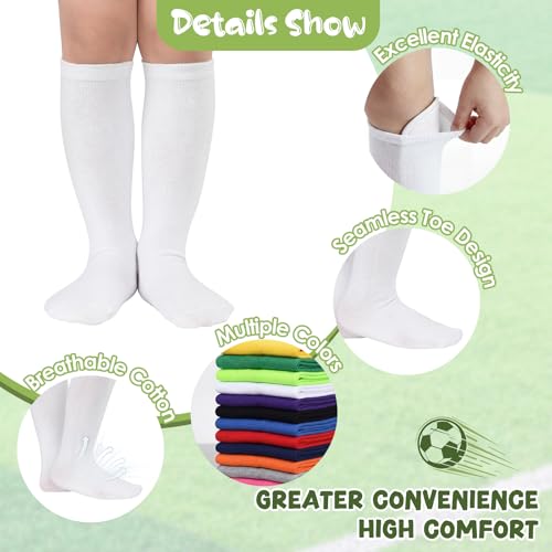 Kids Knee High Baseball Socks - 2 Pairs, 3-6 Years, White