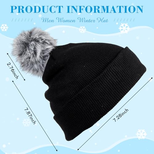 Pom Beanie Hat for Men & Women - Winter Knit Cap with Cuff - Black 02