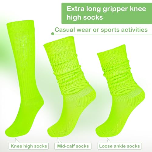 Slouch Socks for Women - 80s Neon Scrunch Socks - Fluorescent Green & Rose Red