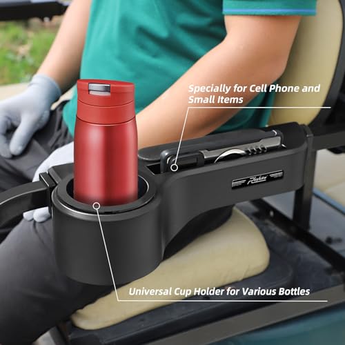 Golf Cart Armrest with Cup Holder & Phone Holder - Black