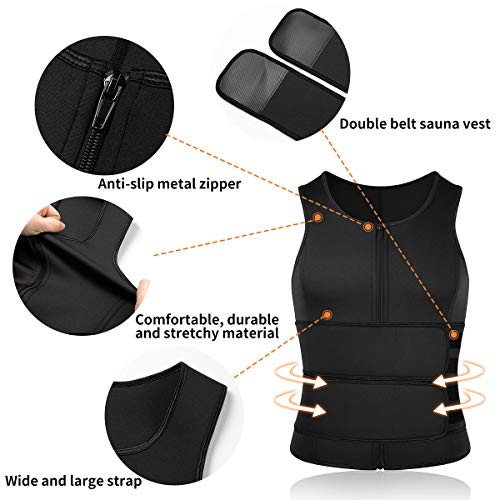 SHAPERIN Men's Black Neoprene Sauna Zipper Waist Trainer Vest XL for Body Shaping