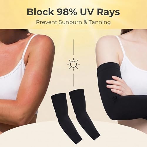 Cooling UV Protection Arm Sleeves - 2 Pairs Tattoo Cover Up - Black