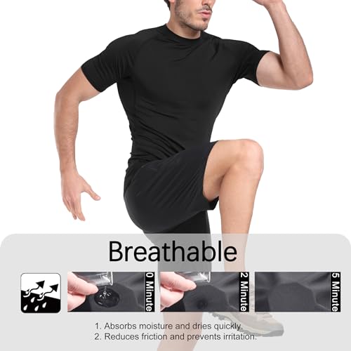 HovSiyla Men's Compression Shirts Short Sleeve Baselayer 5 Pack Black Medium Workout