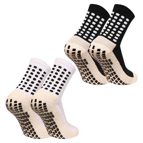 Kids Grip Soccer Socks - Cushioned Non-Slip, 6 Pairs - Black & White