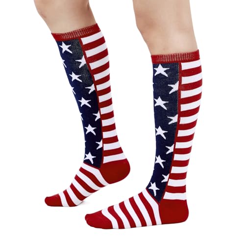 Knee High Socks for Women - Striped Athletic Tube Socks - One Size American Stars
