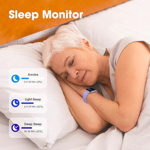 Senior-Friendly Pedometer Watch - Light Purple 1.4" | No App, Heart Rate & Sleep Tracker