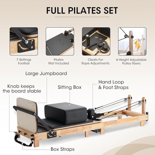 Wooden Pilates Reformer Machine with Jump Board & Accessories