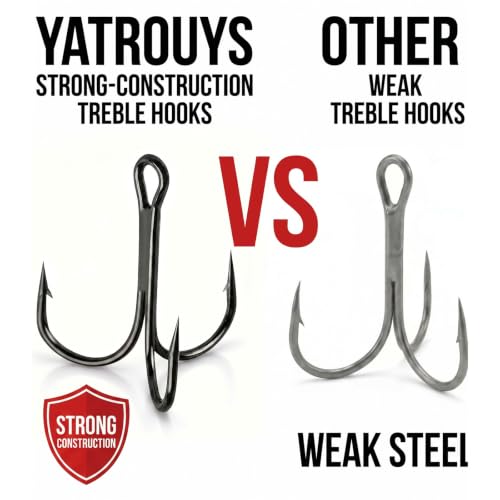 Yatrouys Black 12# 100pcs Treble Fishing Hooks - High Carbon, Super Sharp, Barbed, Size 2-12