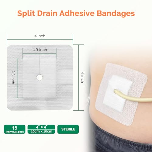 Split Drain Adhesive Bandages - 4" x 4" | 15 Pcs Catheter Pads