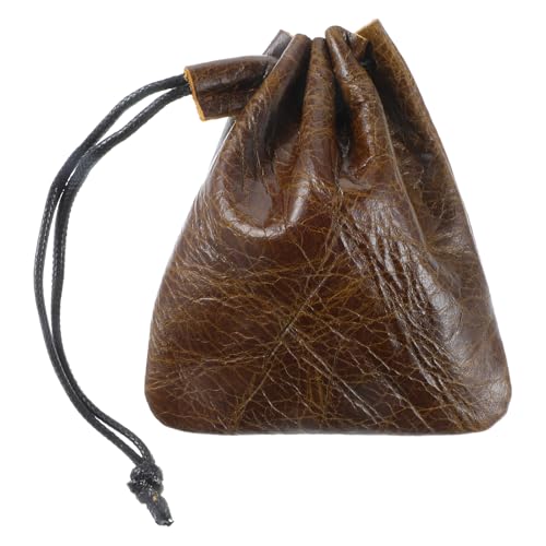 Small Leather Drawstring Pouch - Waterproof Cowhide Bag