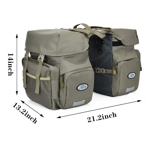 Green 50L Waterproof Bike Panniers with Reflective Trim & Rain Cover - Durable Cycling Storage