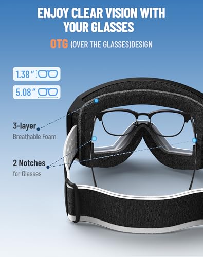 Ski Goggles OTG with Anti-Fog & UV400 Protection - Black Frame Silver Vlt 10%
