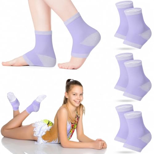 Girls Ankle Brace Compression Sleeves - Purple, Medium (3 Pairs)