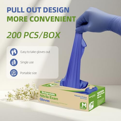 Jointown Biodegradable Nitrile Exam Gloves, Disposable Medical Surgical Gloves, Violet Blue Nitrile Glove, Latex Free, Food Safe, 200 Count, Medium