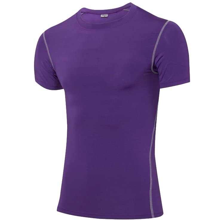 Men's Short Sleeve Compression Shirt - Athletic Base Layer - Medium, Purple