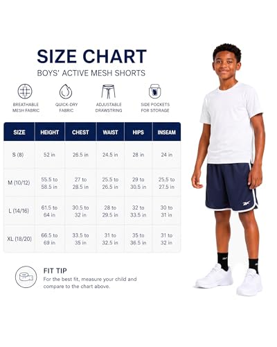 Breathable Mesh Athletic Shorts for Boys - Black & White Panel, 10-12