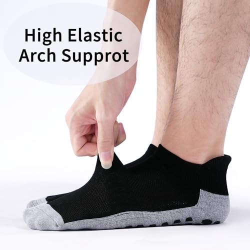 Men's Non-Slip Gripper Socks - Ankle Low Cut, 3 Pairs, Black (Size 10-12)