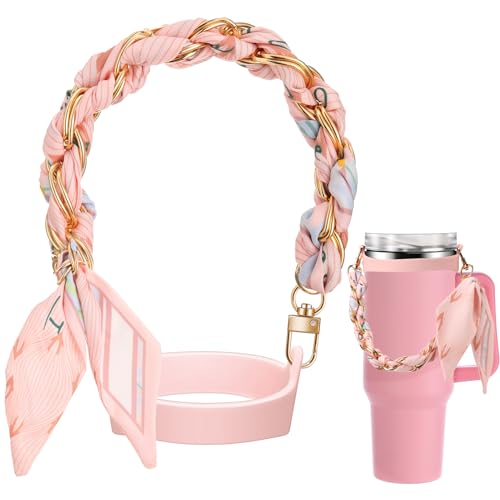 Silicone Water Bottle Holder with Sling - Striped Pink